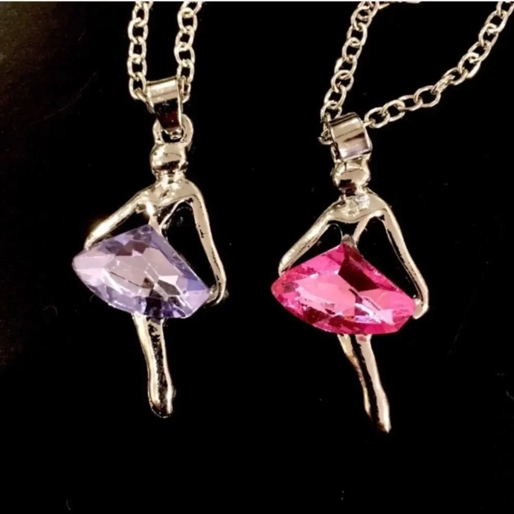 Pink or Purple Crystal Ballerina Dancer Necklace